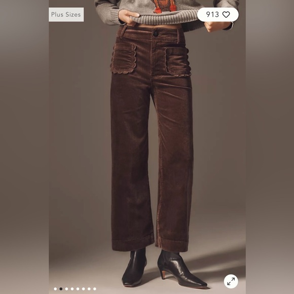 Maeve/Anthropologie The Colette Corduroy Cropped Wide Leg Pants Dark Mink 30 NWT - Picture 1 of 12